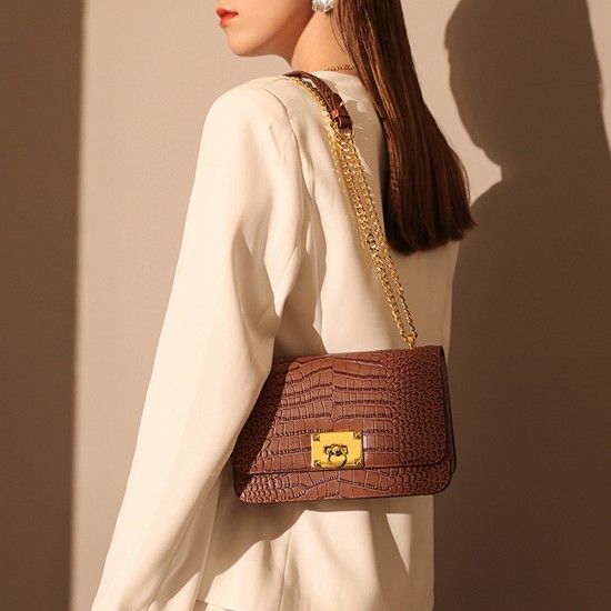 Crocodile Chain Bag, Small Square Bag, Leather Crossbody Bag - Memoo.com